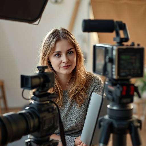 Photo de Sarah Petit en plein tournage